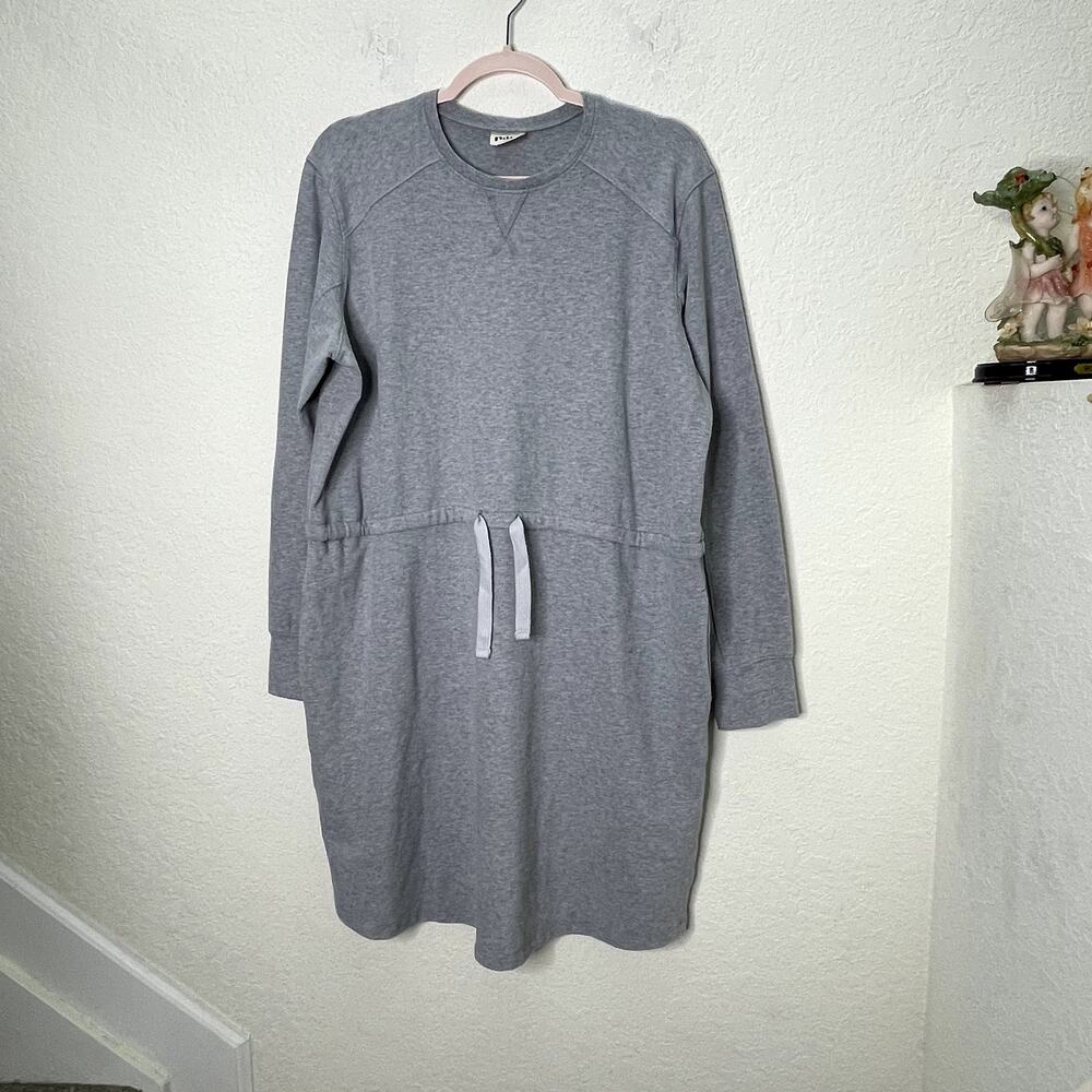 PACT Women's Organic Cotton Sweatshirt Dress Gray Drawstring Long Sleeve Size L